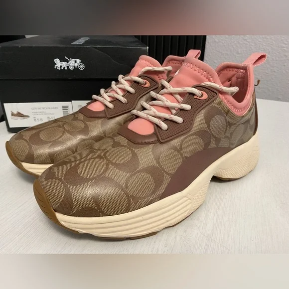 Coach Women's Tan and Pink Sneakers - Picture 3 of 9